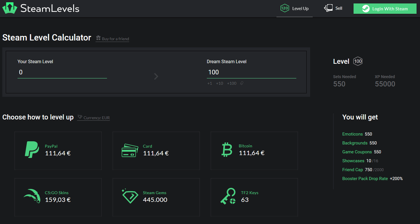 Steam Levels - Level Calculator for Steam
